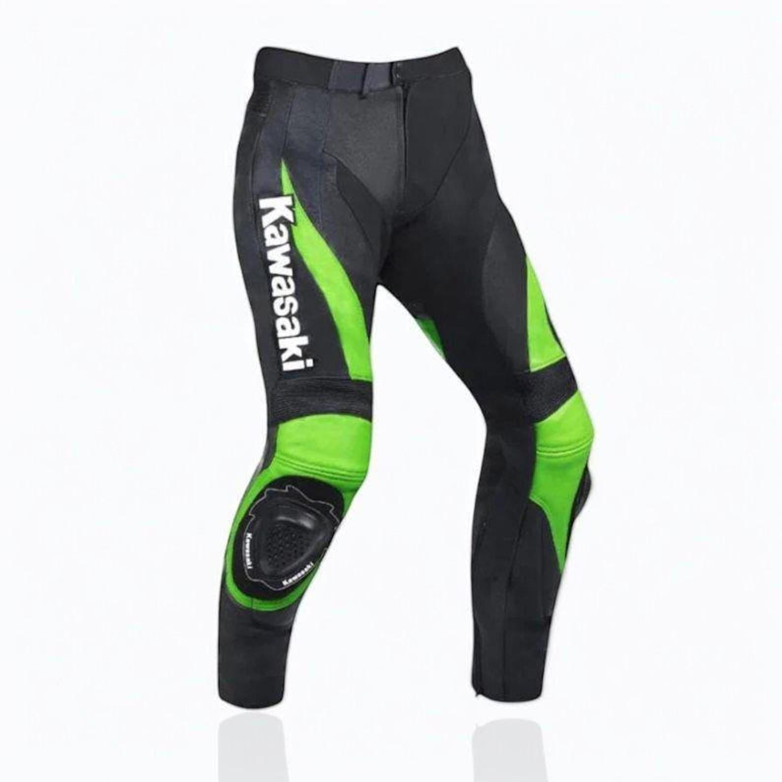 Kawasaki Racing Leather Pants: MotoGP Biker Trousers with Protective Gear